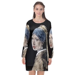 The Girl With The Pearl Earring Long Sleeve Chiffon Shift Dress  by Valentinaart