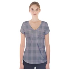 Plaid pattern Short Sleeve Front Detail Top