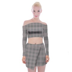 Plaid pattern Off Shoulder Top with Skirt Set
