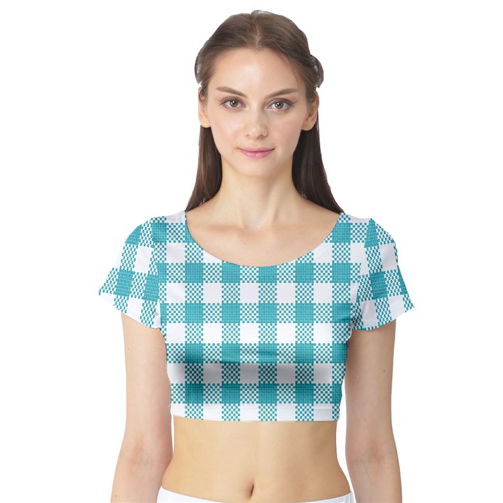 Plaid pattern Short Sleeve Crop Top (Tight Fit)