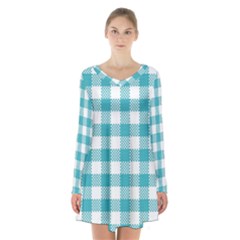 Plaid pattern Long Sleeve Velvet V-neck Dress