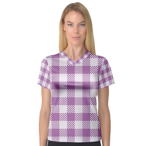 Plaid Pattern Women s V-neck Sport Mesh Tee by ValentinaDesign