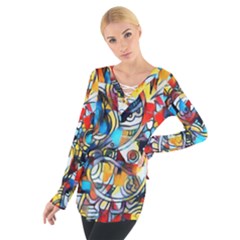 Multicolor Abstract Painting Women s Tie Up Tee