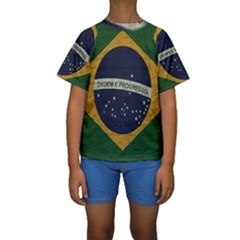 Vintage Flag - Brasil Kids  Short Sleeve Swimwear by ValentinaDesign