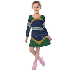 Vintage Flag - Brasil Kids  Long Sleeve Velvet Dress by ValentinaDesign