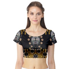 Foxy Panda Lady With Bat And Hat In The Forest Short Sleeve Crop Top (tight Fit)