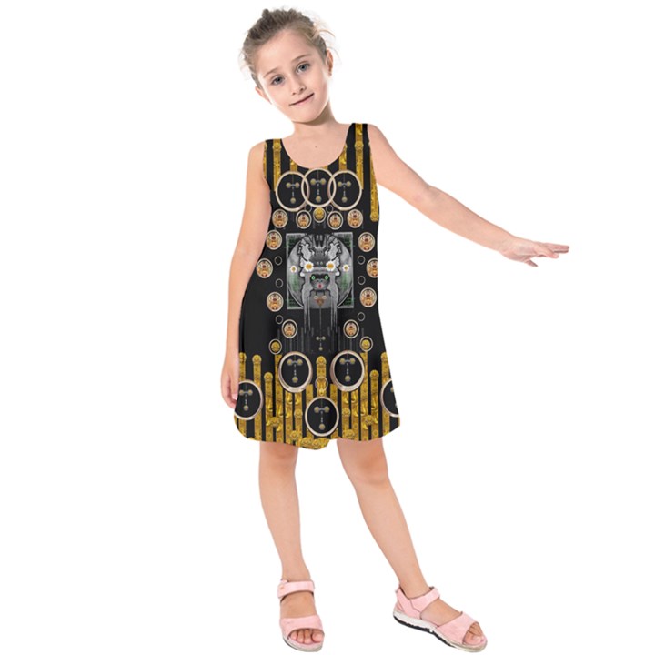 Foxy Panda Lady With Bat And Hat In The Forest Kids  Sleeveless Dress