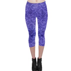 Vibrant Blue Romantic Flower Pattern Capri Leggings  by Ivana