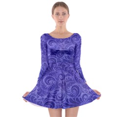 Vibrant Blue Romantic Flower Pattern Long Sleeve Skater Dress