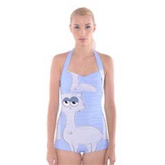 Grumpy Persian Cat Llama Boyleg Halter Swimsuit  by Catifornia