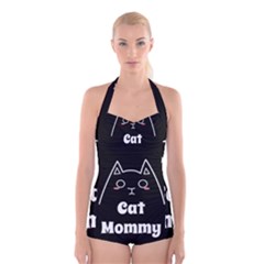 Love My Cat Mommy Boyleg Halter Swimsuit 