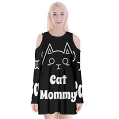 Love My Cat Mommy Velvet Long Sleeve Shoulder Cutout Dress