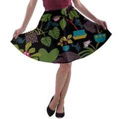 Wreaths Flower Floral Leaf Rose Sunflower Green Yellow Black A-line Skater Skirt