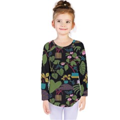 Wreaths Flower Floral Leaf Rose Sunflower Green Yellow Black Kids  Long Sleeve Tee