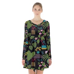 Wreaths Flower Floral Leaf Rose Sunflower Green Yellow Black Long Sleeve Velvet V-neck Dress