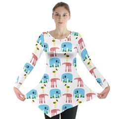 Animals Elephants Giraffes Bird Cranes Swan Long Sleeve Tunic 