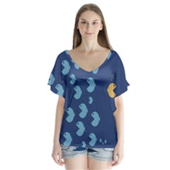 Blue Fish Sea Beach Swim Yellow Predator Water Flutter Sleeve Top by Mariart