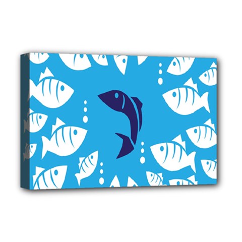 Blue Fish Tuna Sea Beach Swim White Predator Water Deluxe Canvas 18  X 12  