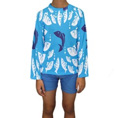 Blue Fish Tuna Sea Beach Swim White Predator Water Kids  Long Sleeve Swimwear