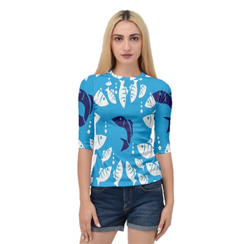 Blue Fish Tuna Sea Beach Swim White Predator Water Quarter Sleeve Tee by Mariart