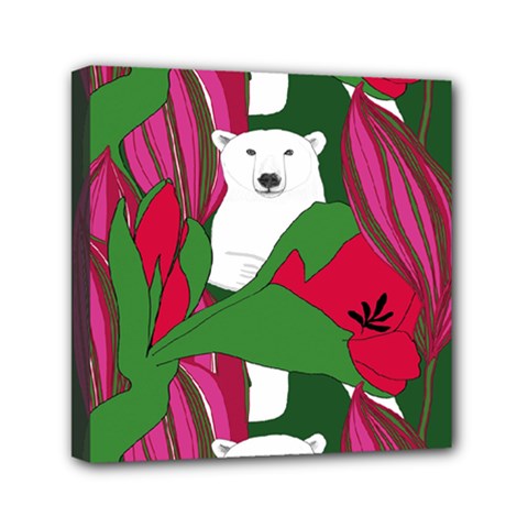Animals White Bear Flower Floral Red Green Mini Canvas 6  X 6 
