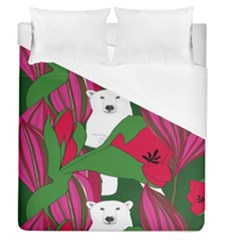 Animals White Bear Flower Floral Red Green Duvet Cover (queen Size) by Mariart