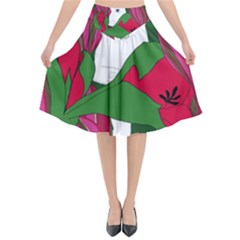 Animals White Bear Flower Floral Red Green Flared Midi Skirt