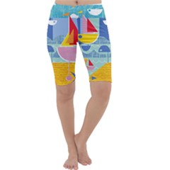 Boats Ship Sea Beach Cropped Leggings  by Mariart