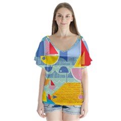 Boats Ship Sea Beach Flutter Sleeve Top