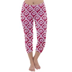 Botanical Gardens Sunflower Red White Circle Capri Winter Leggings 