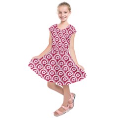 Botanical Gardens Sunflower Red White Circle Kids  Short Sleeve Dress by Mariart