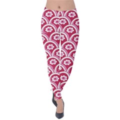 Botanical Gardens Sunflower Red White Circle Velvet Leggings