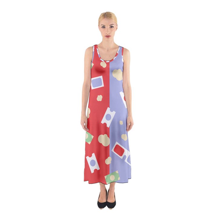 Glasses Red Blue Green Cloud Line Cart Sleeveless Maxi Dress