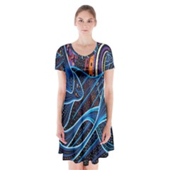 Fish Out Of Water Monster Space Rainbow Circle Polka Line Wave Chevron Star Short Sleeve V-neck Flare Dress by Mariart