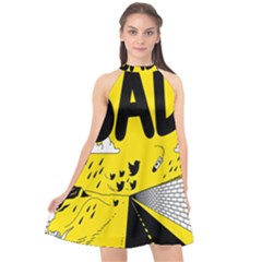 Have Meant  Tech Science Future Sad Yellow Street Halter Neckline Chiffon Dress 