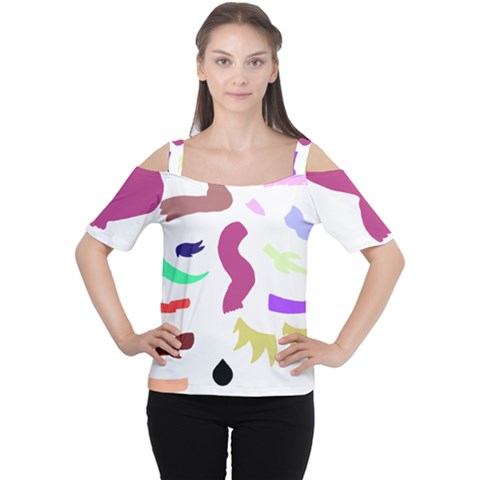 Plushie Color Rainbow Brown Purple Yellow Green Black Women s Cutout Shoulder Tee by Mariart