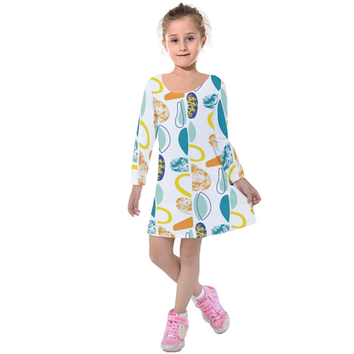 Pebbles Texture Mid Century Kids  Long Sleeve Velvet Dress
