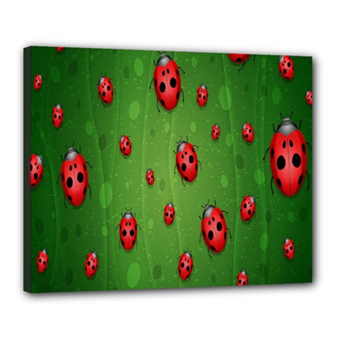 Ladybugs Red Leaf Green Polka Animals Insect Canvas 20  X 16 