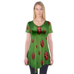 Ladybugs Red Leaf Green Polka Animals Insect Short Sleeve Tunic  by Mariart