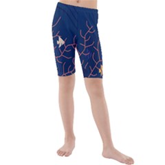 Sea Ocean Beach Swim Fish Wave Waves Chevron Blue Water Kids  Mid Length Swim Shorts