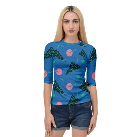 Seamless Triangle Circle Blue Waves Pink Quarter Sleeve Tee by Mariart