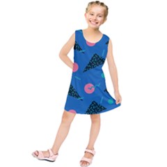 Seamless Triangle Circle Blue Waves Pink Kids  Tunic Dress