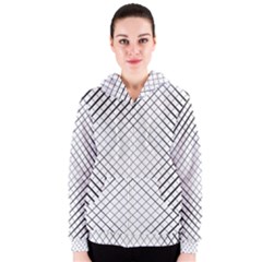 Simple Pattern Waves Plaid Black White Women s Zipper Hoodie by Mariart