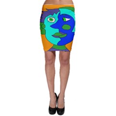 Visual Face Blue Orange Green Mask Bodycon Skirt