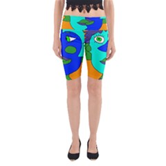 Visual Face Blue Orange Green Mask Yoga Cropped Leggings by Mariart