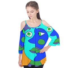 Visual Face Blue Orange Green Mask Flutter Tees