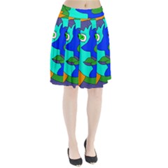 Visual Face Blue Orange Green Mask Pleated Skirt by Mariart