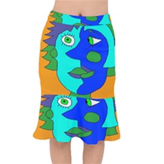 Visual Face Blue Orange Green Mask Mermaid Skirt by Mariart