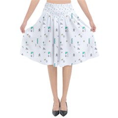 White Triangle Wave Waves Chevron Polka Circle Flared Midi Skirt by Mariart