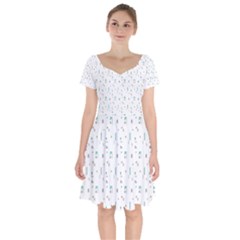 White Triangle Wave Waves Chevron Polka Circle Short Sleeve Bardot Dress